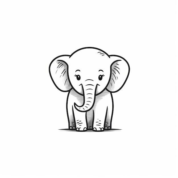 Doodle de dessin animé d'éléphant minimaliste