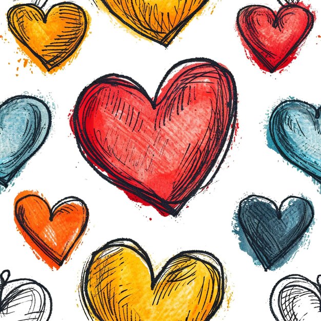 Doodle motif sans couture avec des cœurs de dessin à la main pour la Saint-Valentin Set de rouge entendu et symbole d'amour collection graphique génératif ai