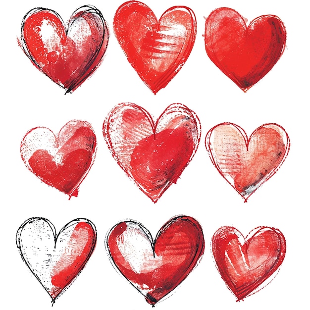 Doodle motif sans couture avec des cœurs de dessin à la main pour la Saint-Valentin Set de rouge entendu et symbole d'amour collection graphique génératif ai