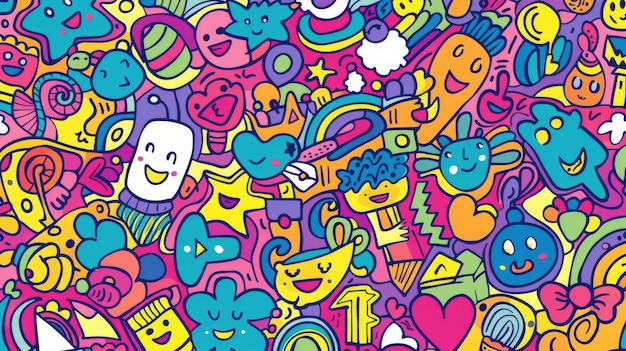 Des doodles colorés avec des images joyeuses