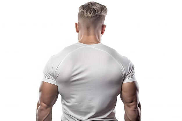 Photo le dos de l'athlète avec des muscles volumineux gros plan personnage masculin culturiste figure athlétique masculine