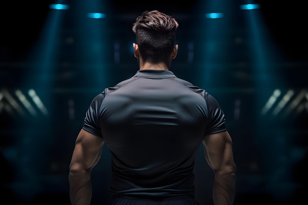 Photo le dos de l'athlète avec des muscles volumineux gros plan personnage masculin culturiste masculin athlétique