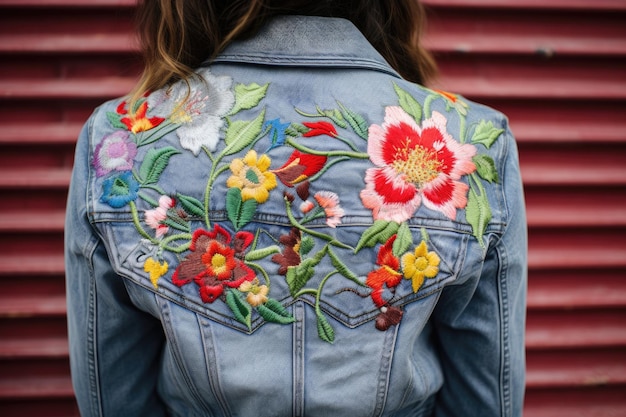 Photo dos brodé d'une veste en jean