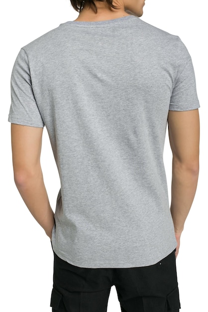 Le dos d'un t - shirt gris avec le mot t - shirts dessus