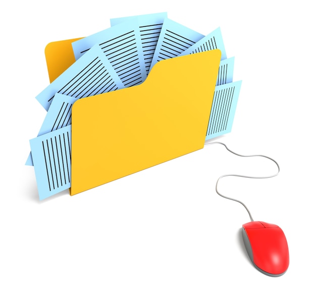 Dossier de documents connecté à la souris. Rendu 3D