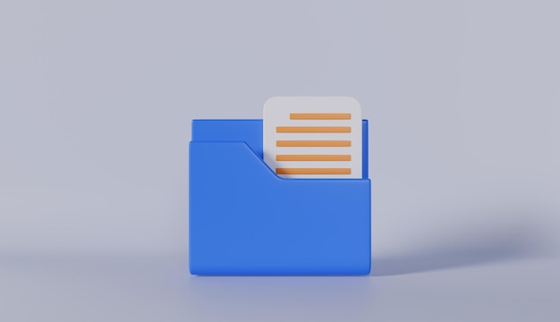 Dossier avec icône de liste de documents pour le concept de rendu 3D de la gestion des rapports