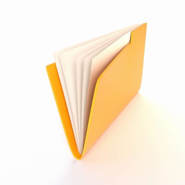 Dossier jaune sur fond blanc. Illustration 3D Rendre