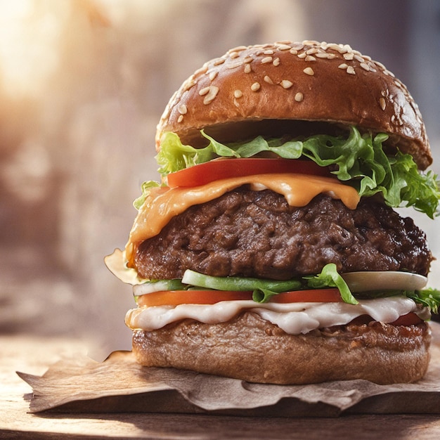 Photo double cheeseburger avec plus de trucs dedans