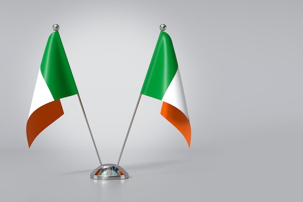 Double drapeau de la République d'Irlande sur fond gris Rendering 3D