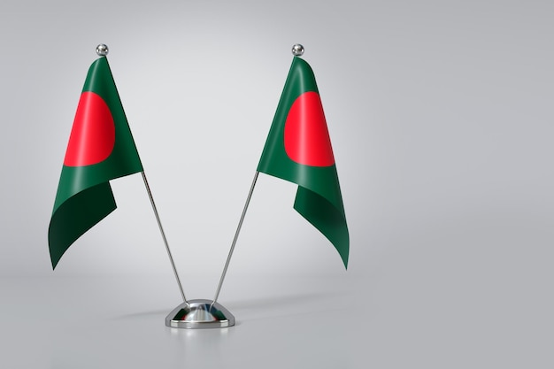 Double drapeau de la République populaire du Bangladesh sur fond gris Rendering 3D