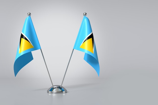Double drapeau de table de Sainte-Lucie sur fond gris Rendering en 3D