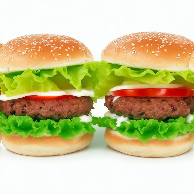 Double hamburger isolé sur fond blanc Fast-food burger frais avec boeuf et fromage à la crème