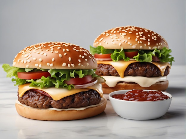 Un double hamburger isolé sur fond blanc