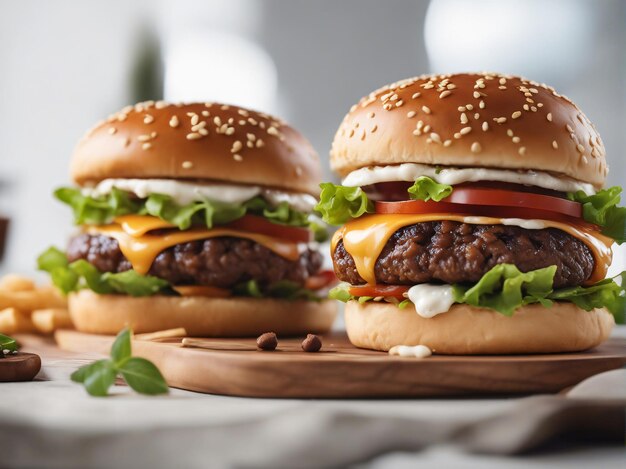 Un double hamburger isolé sur fond blanc