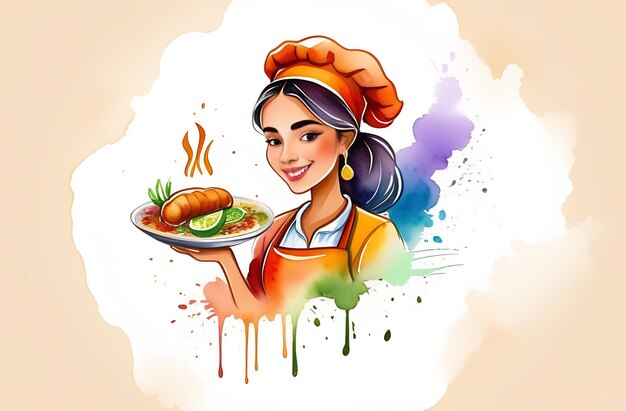 Une douce femme mexicaine souriante présente le style d'illustration de la cuisine latino-américaine