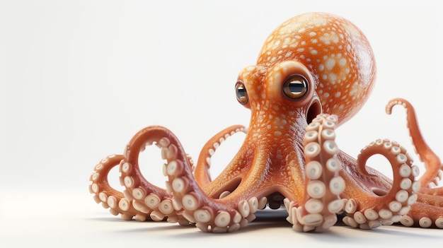Une douce pieuvre en 3D d'une pieuvre de dessin animé La pieuvre a de grands yeux et une expression amicale