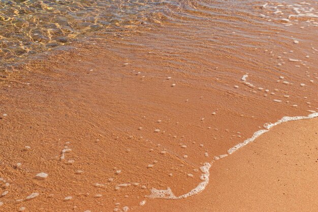 Douce vague de mer sur la plage de sable fin