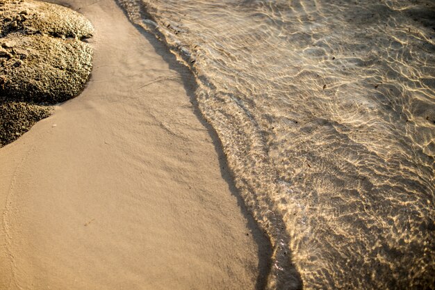 Douce vague de mer sur la plage de sable fin