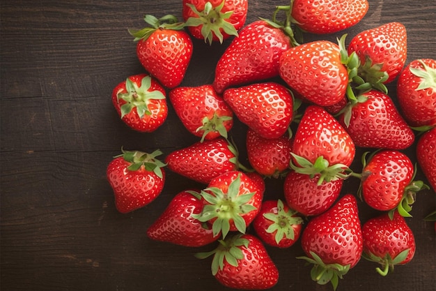 La douceur rétro Des fraises sur un fond noir en bois vintage