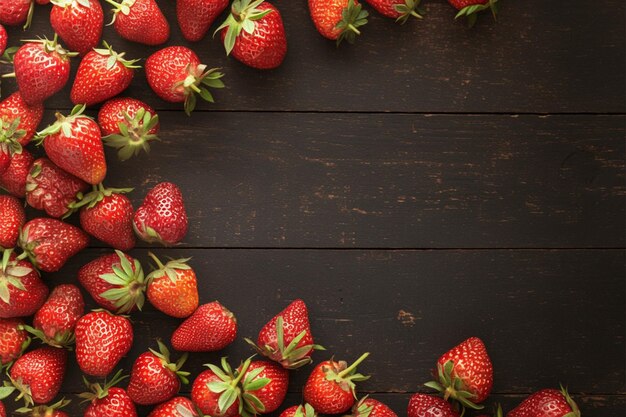 La douceur rétro Des fraises sur un fond noir en bois vintage