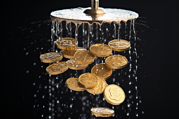 Photo une douche de pièces de pesos d'or