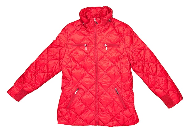 Doudoune femme rouge vif pour le ski isolé sur fond blanc