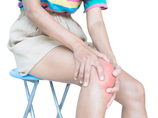 Douleur Genou Arthrite Blessure Osseuse Athlète FemmeSore Blessé Jambe Corps Isolé Et Chemin De DétourageArthrose Muscle Du Coureur Exercice SportChronique Inflammation Aiguë Santé Traumatisme Personne Douleur