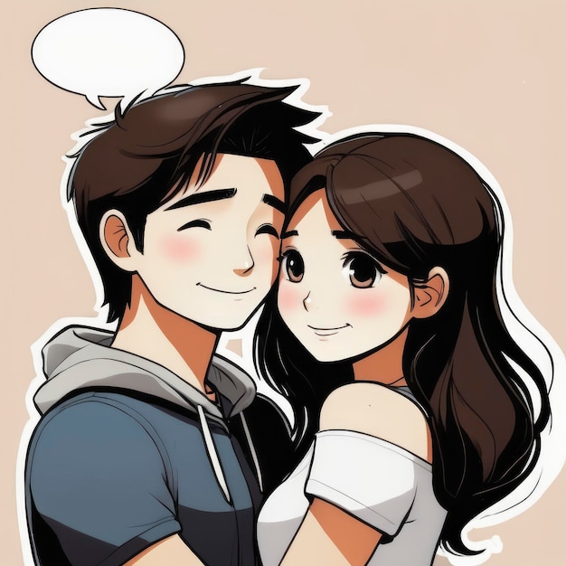 Photo doux couple câlin mignon chibi avatar bande dessinée dp