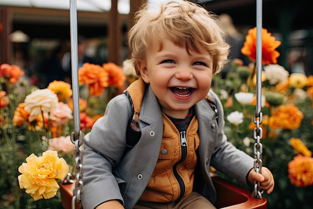 Un doux enfant qui s'amuse à se balancer