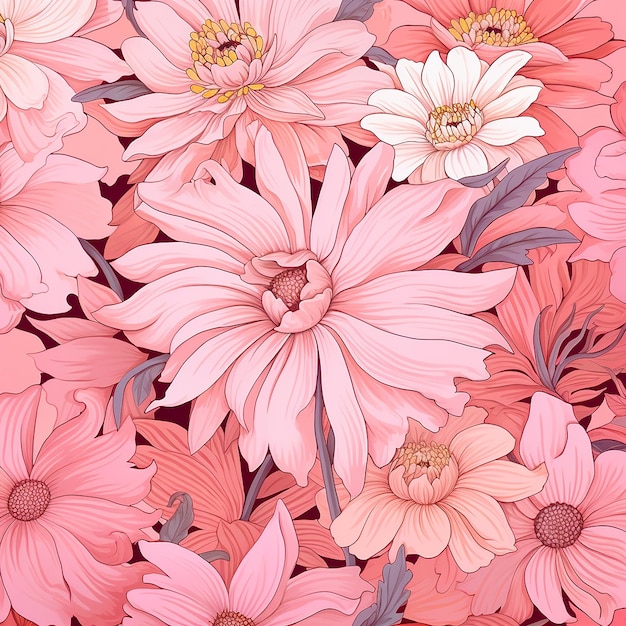 Doux pastel rose peint motif floral sans couture ai génératif