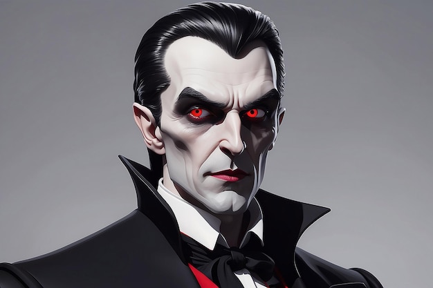 Dracula des dessins animés avec des yeux rouges et une combinaison noire