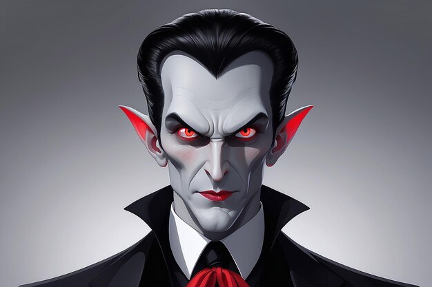 Dracula des dessins animés avec des yeux rouges et une combinaison noire