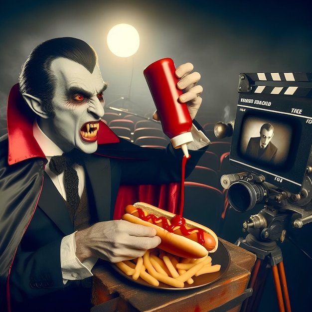 Photo dracula mangeant un hot-dog 2