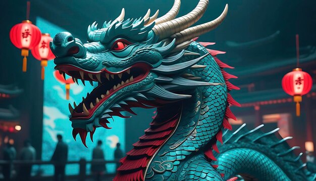 Photo le dragon 3d portant le nouvel an lunaire chinois imlek