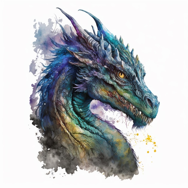 Dragon aquarelle hyperréaliste