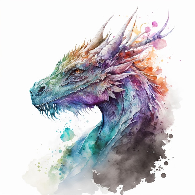 Dragon aquarelle hyperréaliste