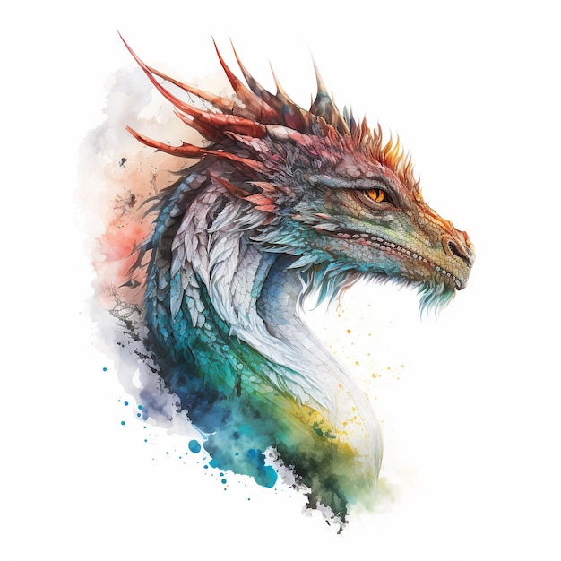 Dragon aquarelle hyperréaliste