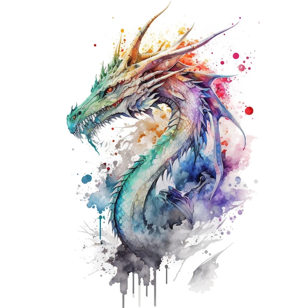 Dragon aquarelle hyperréaliste