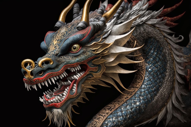 Un dragon au nez d'or et au nez d'or Portrait d'un dragon de porcelaine