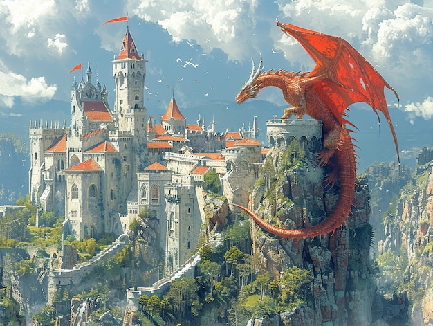 Un dragon au sommet d'un château