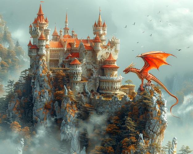 Photo un dragon au sommet d'un château