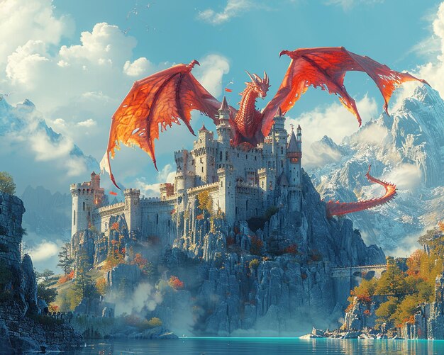 Photo un dragon au sommet d'un château