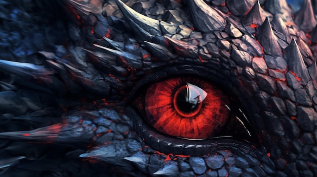 Un dragon aux yeux rouges et un œil rouge