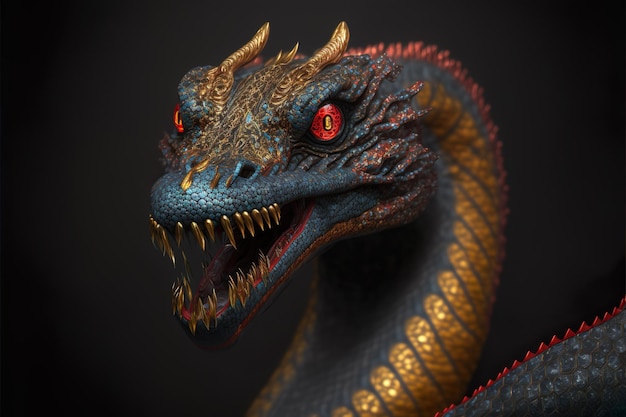 Un dragon aux yeux rouges et un œil rouge.