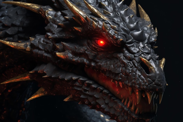 Un dragon aux yeux rouges et un oeil rouge