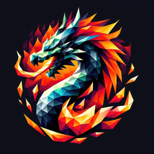 Le dragon bas polygonal en flammes