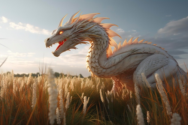 Dragon blanc gracieux avec des écailles de perles Art génératif de l'IA Illustration de l'histoire de Dragons mystique enchanteur magique racontant l'histoire fantastique mystique de générer de l'ai