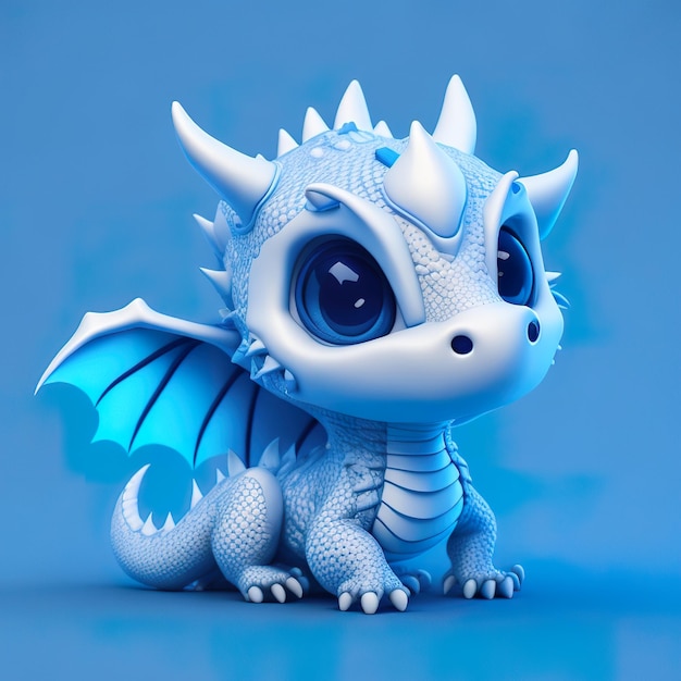 Un dragon bleu avec des ailes bleues et une queue bleue.