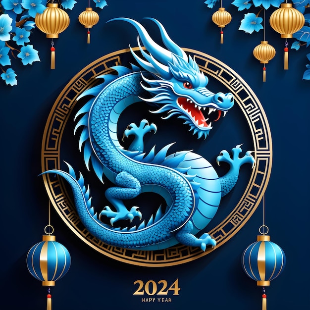 Photo un dragon bleu avec l'année 2008 dessus