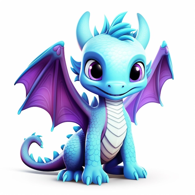 un dragon bleu de dessin animé avec de grands yeux et de grandes ailes